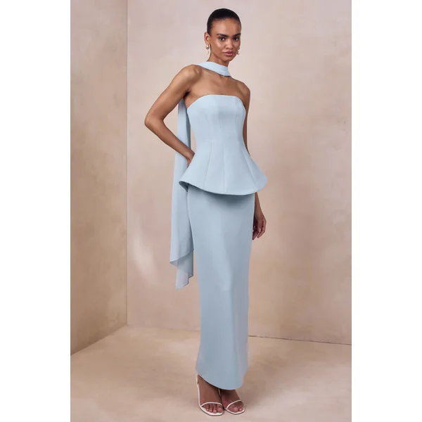 Farron | Robe longue bleu poudré bandeau effet corset