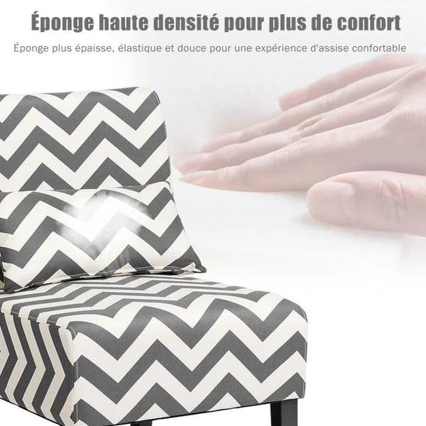 Fauteuil d’Appoint sans Accoudoir avec Coussin en Mousse Moelleuse Pieds en Bois Capacité 140kg 70,5x51x5x81cm Gris
