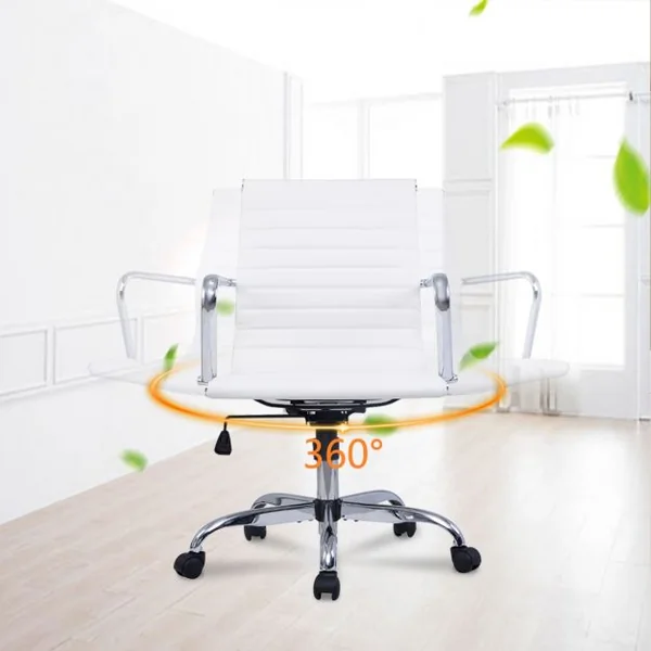 Fauteuil de Direction Chaise de Bureau Hauteur Réglable Capacité 120 Kg en Pu et Métal 56x58x88-98cm Blanc