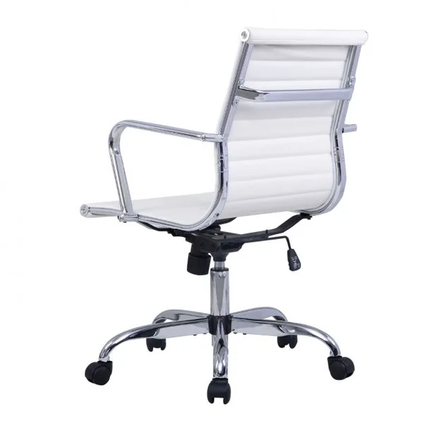 Fauteuil de Direction Chaise de Bureau Hauteur Réglable Capacité 120 Kg en Pu et Métal 56x58x88-98cm Blanc