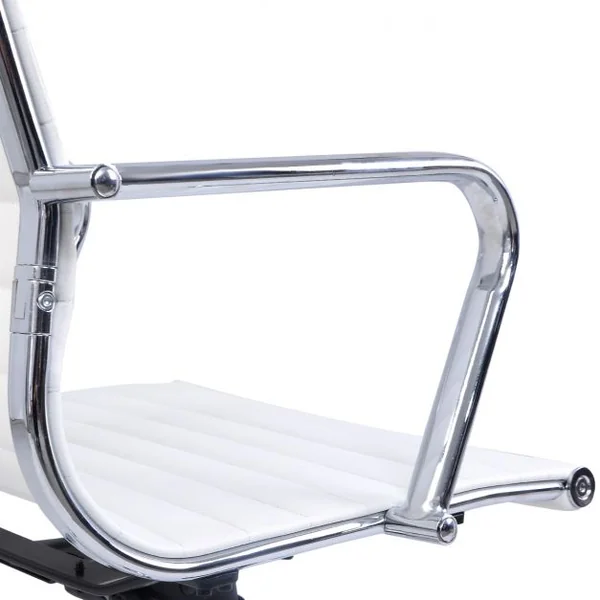Fauteuil de Direction Chaise de Bureau Hauteur Réglable Capacité 120 Kg en Pu et Métal 56x58x88-98cm Blanc