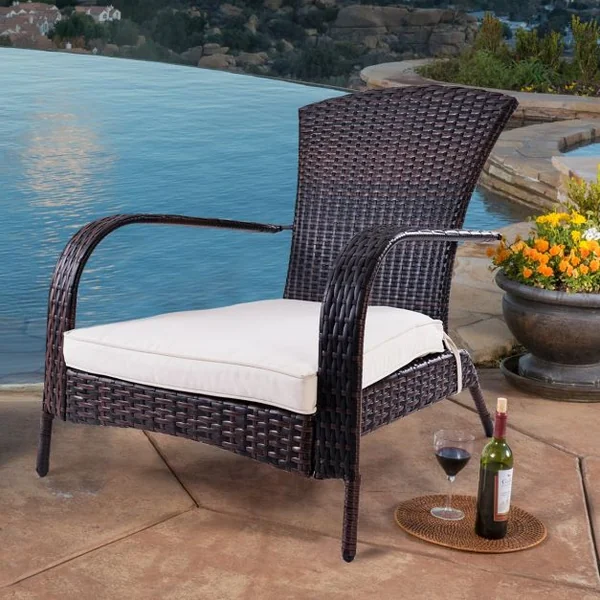 Fauteuil de Terrasse Bas en Rotin Chaise de Jardin Basse en Rotin Tressé avec Coussin d’Assise, 79x79x82cm, Marron