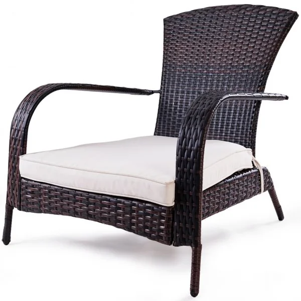 Fauteuil de Terrasse Bas en Rotin Chaise de Jardin Basse en Rotin Tressé avec Coussin d’Assise, 79x79x82cm, Marron