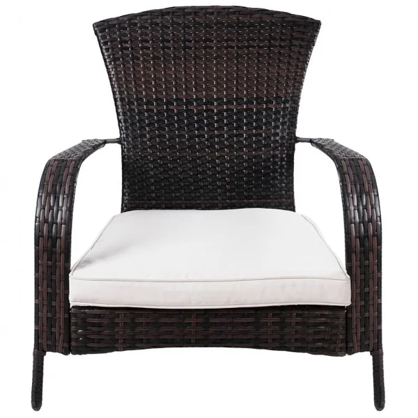 Fauteuil de Terrasse Bas en Rotin Chaise de Jardin Basse en Rotin Tressé avec Coussin d’Assise, 79x79x82cm, Marron