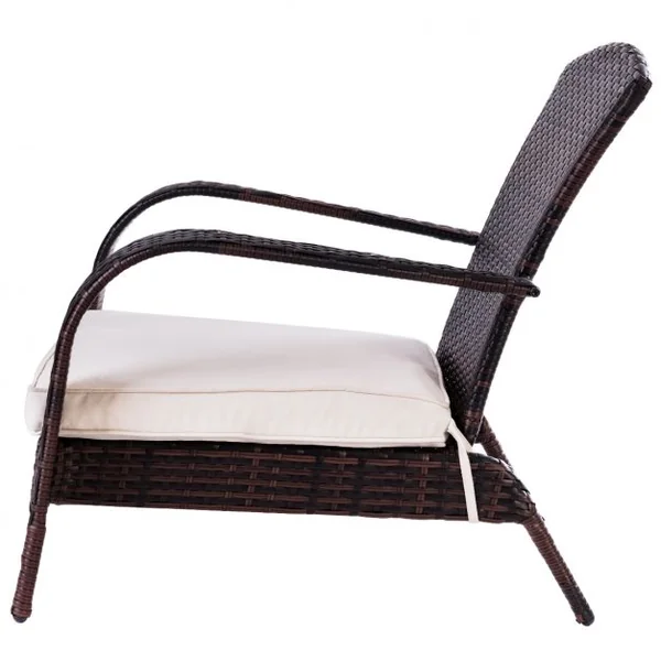 Fauteuil de Terrasse Bas en Rotin Chaise de Jardin Basse en Rotin Tressé avec Coussin d’Assise, 79x79x82cm, Marron