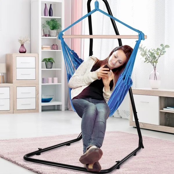 Fauteuil Hamac à Suspendre pour Relaxation 2 Coussins pour Intérieur et Extérieur Capacité 120 kg 119x101 cm Bleu