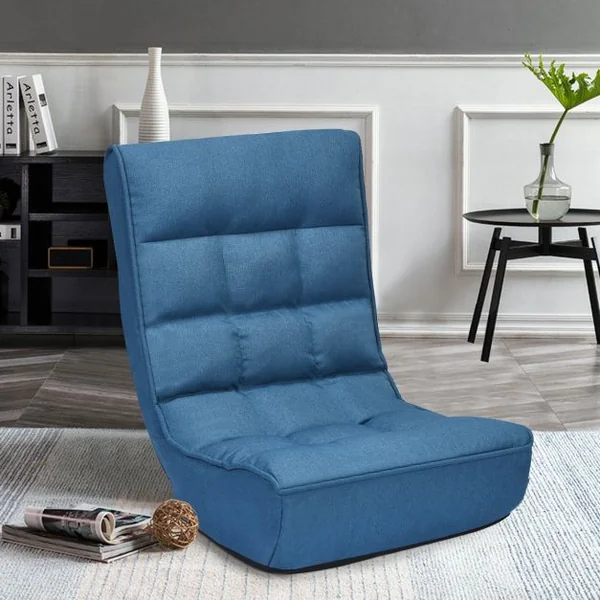 Fauteuil Inclinable Rembourré Dossier Inclinable à 4 Positions en Acier et Eponge à Haute Densité 61x66x79cm Bleu