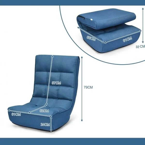Fauteuil Inclinable Rembourré Dossier Inclinable à 4 Positions en Acier et Eponge à Haute Densité 61x66x79cm Bleu