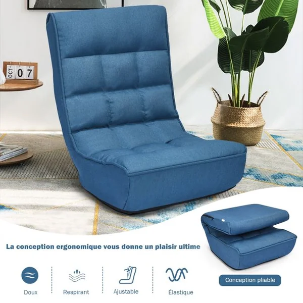 Fauteuil Inclinable Rembourré Dossier Inclinable à 4 Positions en Acier et Eponge à Haute Densité 61x66x79cm Bleu