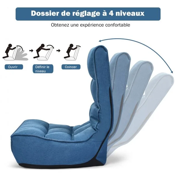Fauteuil Inclinable Rembourré Dossier Inclinable à 4 Positions en Acier et Eponge à Haute Densité 61x66x79cm Bleu