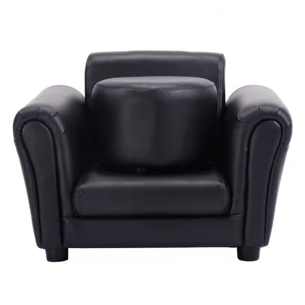 Fauteuil pour enfant avec accoudoirs et Pouf/tabouret rond, hauteur siège 18 cm, en PVC, 56 x 42 x 41 cm, Noir