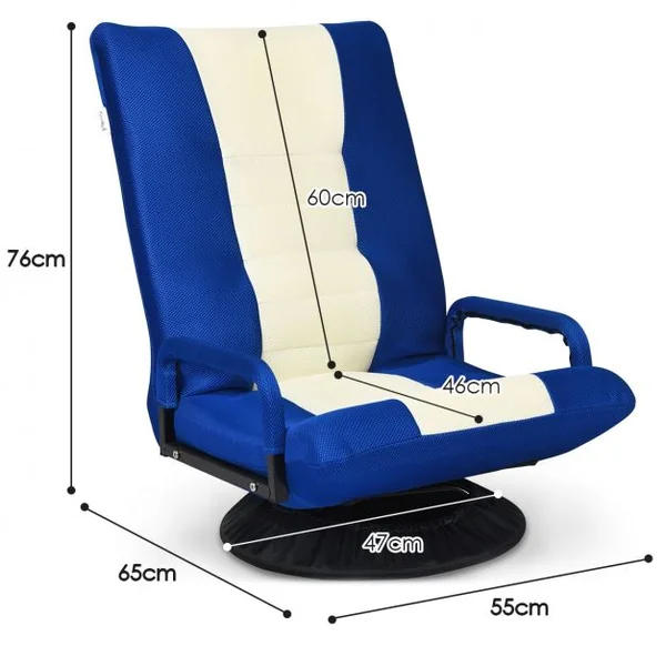 Fauteuil Relax Pivotant 360 Degrés Chaise Pliante Ajustable en 6 PositionsDossier Rembourré Confortable Bleu