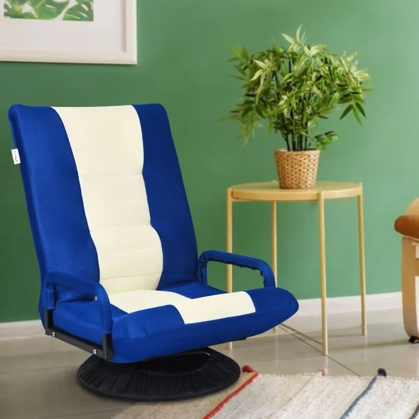 Fauteuil Relax Pivotant 360 Degrés Chaise Pliante Ajustable en 6 PositionsDossier Rembourré Confortable Bleu