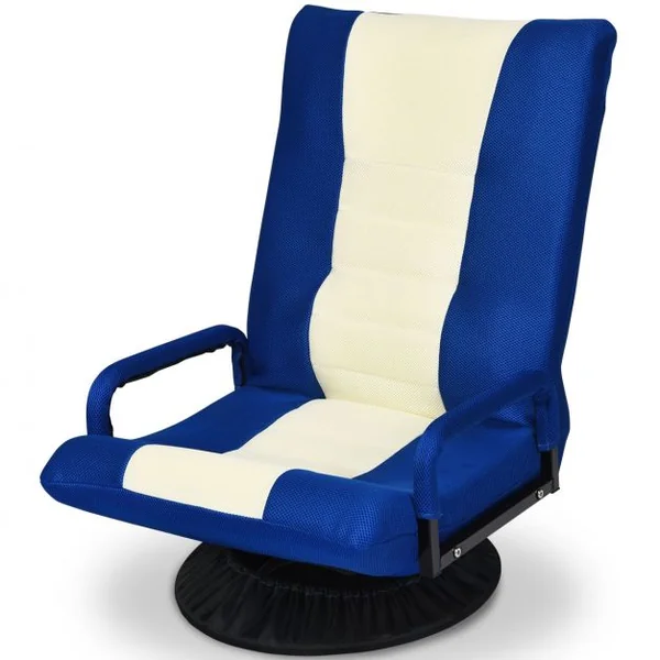 Fauteuil Relax Pivotant 360 Degrés Chaise Pliante Ajustable en 6 PositionsDossier Rembourré Confortable Bleu