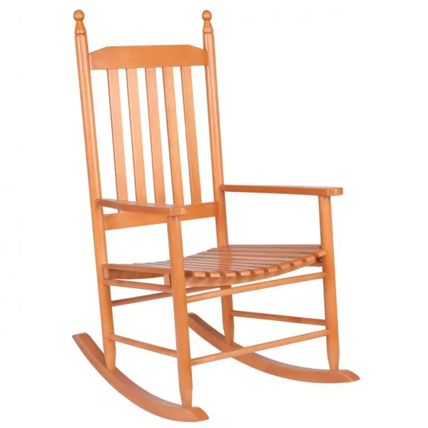 Fauteuil à bascule en bois Fauteuil berçant, Capacité max.150 kg, pour jardin, terrasse, balcon, 59 x 83 x 115 cm, Marron