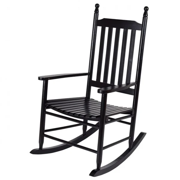 Fauteuil à bascule en bois Fauteuil berçant, Capacité max.150 kg, pour jardin, terrasse, balcon, 59 x 83 x 115 cm, Noir
