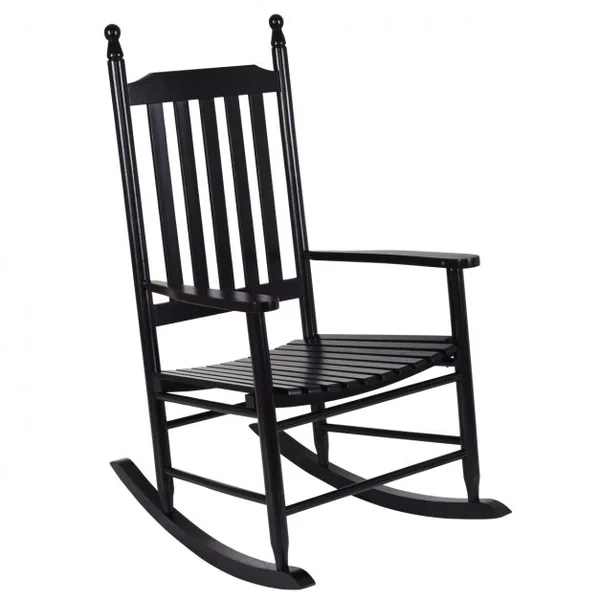 Fauteuil à bascule en bois Fauteuil berçant, Capacité max.150 kg, pour jardin, terrasse, balcon, 59 x 83 x 115 cm, Noir