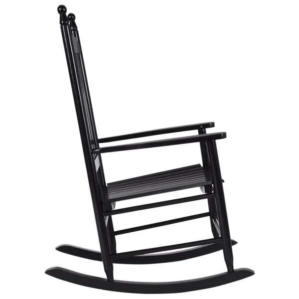 Fauteuil à bascule en bois Fauteuil berçant, Capacité max.150 kg, pour jardin, terrasse, balcon, 59 x 83 x 115 cm, Noir