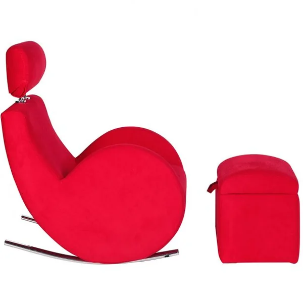 Fauteuil à bascule pour enfant avec accoudoirs et tabouret de rangement, 60 kg max, en bois, Rouge / gris / noir