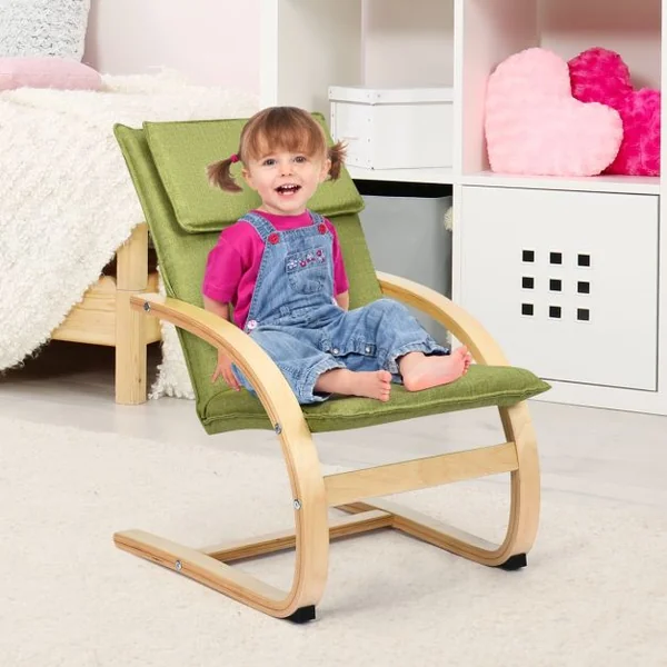 Fauteuil à Bascule pour Enfants Fabriquer en Bois de Bouleau Chaise avec Accoudoirs Solides Siège Rembourré