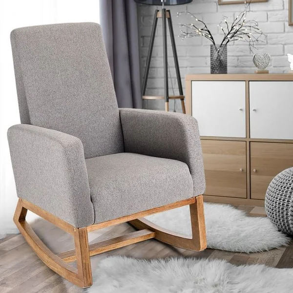 Fauteuil à Bascule Rembourée Confortable et Doux Structure en Bois Charge Max 115KG Gris foncé