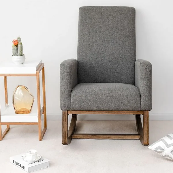 Fauteuil à Bascule Rembourée Confortable et Doux Structure en Bois Charge Max 115KG Gris foncé