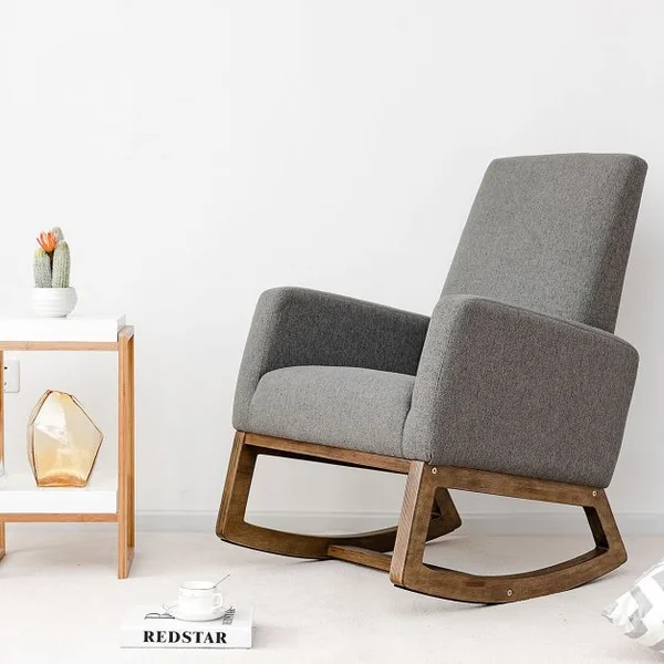 Fauteuil à Bascule Rembourée Confortable et Doux Structure en Bois Charge Max 115KG Gris foncé