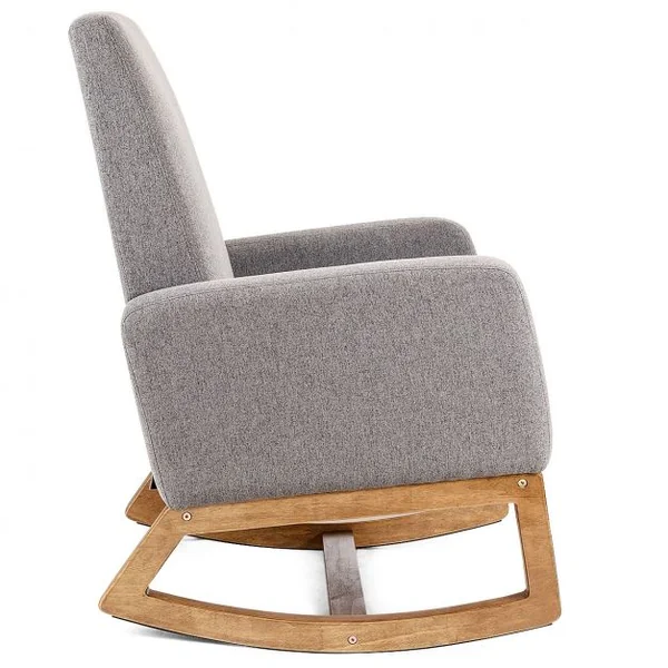 Fauteuil à Bascule Rembourée Confortable et Doux Structure en Bois Charge Max 115KG Gris foncé