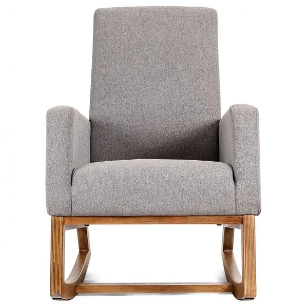 Fauteuil à Bascule Rembourée Confortable et Doux Structure en Bois Charge Max 115KG Gris foncé