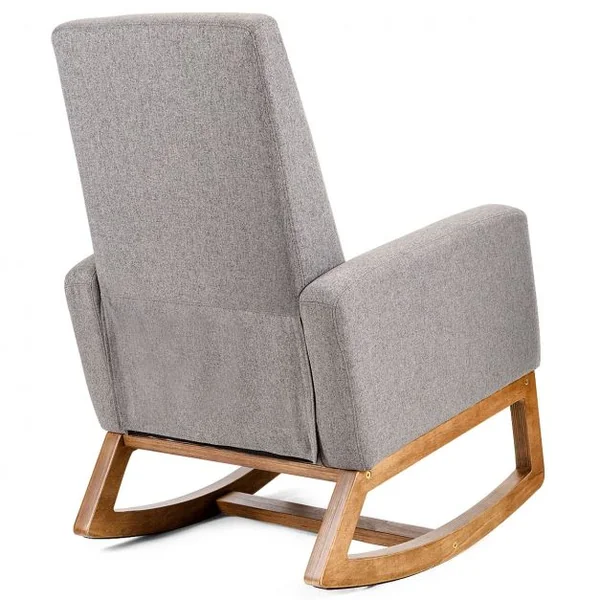 Fauteuil à Bascule Rembourée Confortable et Doux Structure en Bois Charge Max 115KG Gris foncé