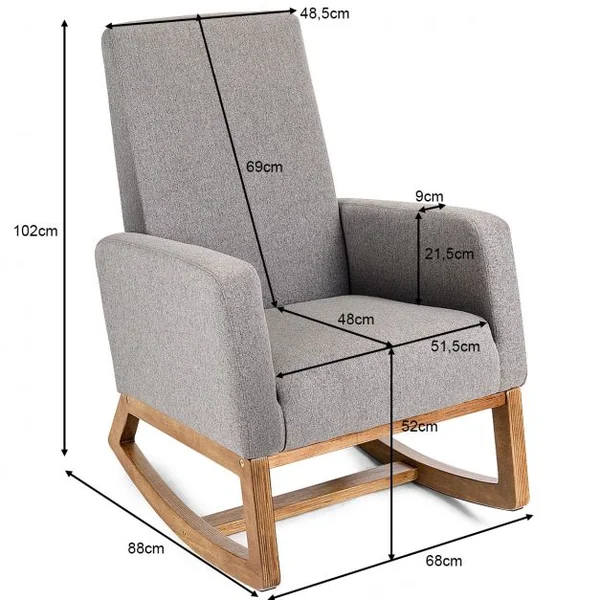 Fauteuil à Bascule Rembourée Confortable et Doux Structure en Bois Charge Max 115KG Gris foncé