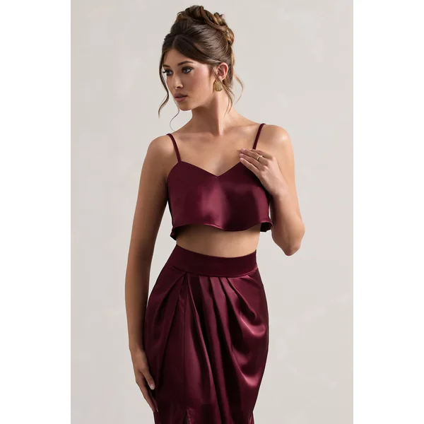 Fawn | Crop top en satin couleur prune