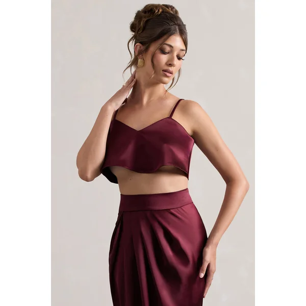 Fawn | Crop top en satin couleur prune