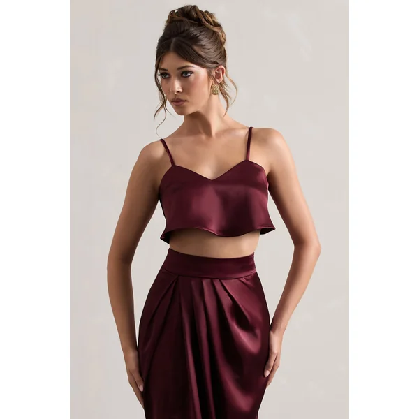 Fawn | Crop top en satin couleur prune