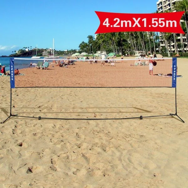 Filet de Badminton Transportable Filet de Tennis Volley Hauteur Réglable Cadre en Métal Sac Transport 420x75-155cm