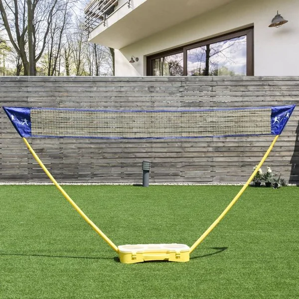 Filet de Badminton/ Volley Professionnel et Transportable avec Raquette et Volant Autoportant, 290x32x160cm, Jaune