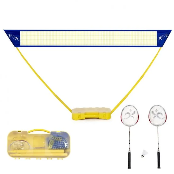 Filet de Badminton/ Volley Professionnel et Transportable avec Raquette et Volant Autoportant, 290x32x160cm, Jaune
