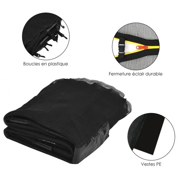 Filet de Sécurité pour Trampoline de Jardin Ø245CM avec Fermeture et Boucles H180CM