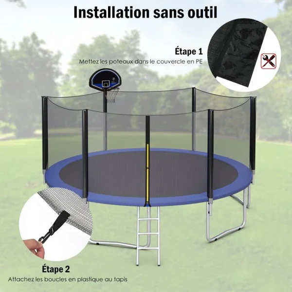 Filet de Sécurité pour Trampoline de Jardin Ø245CM avec Fermeture et Boucles H180CM