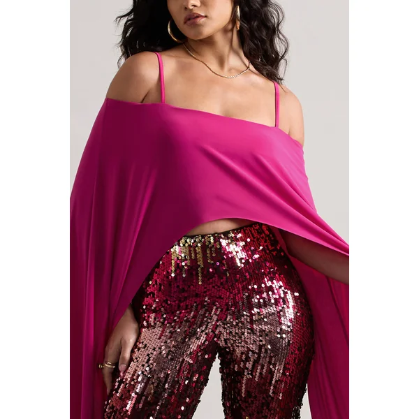 Floyd | Crop top rose encolure bardot et manches cape
