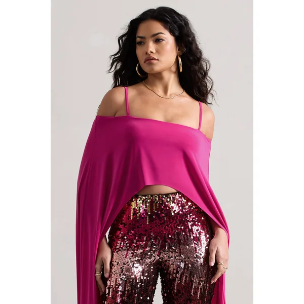 Floyd | Crop top rose encolure bardot et manches cape