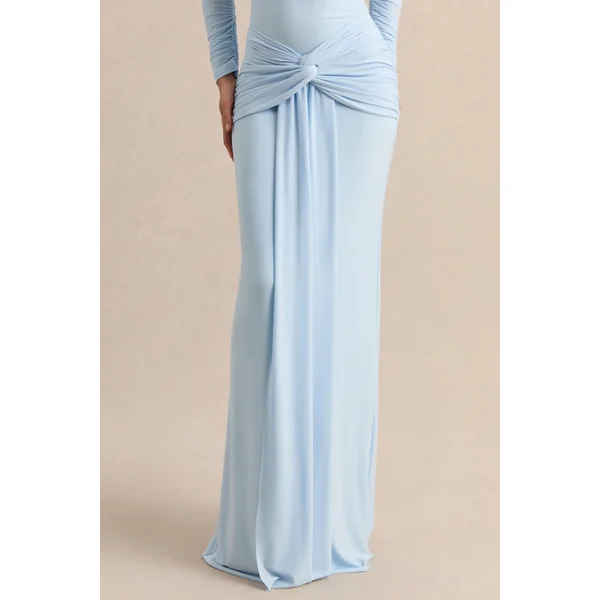 Flynne | Jupe longue portefeuille bleu avec ceinture sash