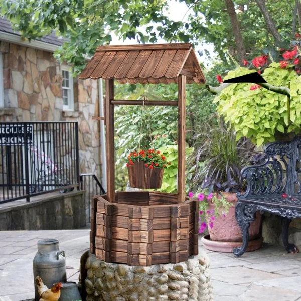Fontaine de Jardin Puits en Bois d’Extérieur 56 x 56 x 114 cm