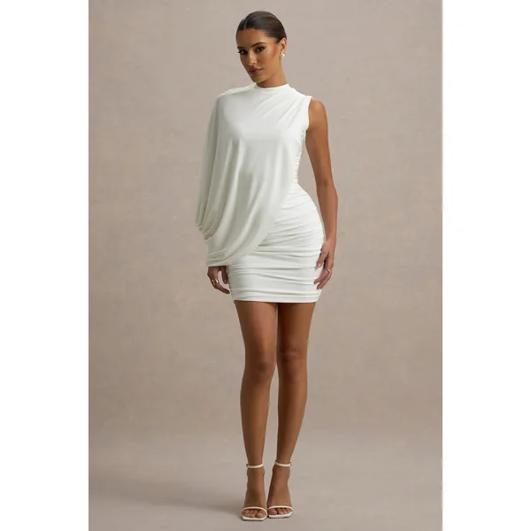 Fortuna | Mini-Robe Blanche Froncée à Une Manche