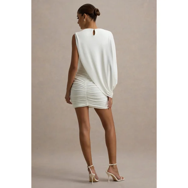 Fortuna | Mini-Robe Blanche Froncée à Une Manche