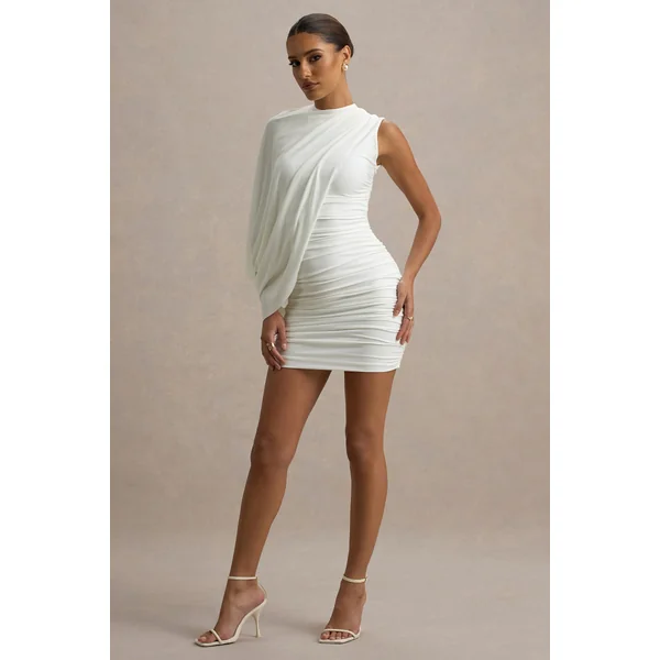 Fortuna | Mini-Robe Blanche Froncée à Une Manche