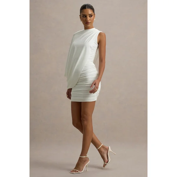Fortuna | Mini-Robe Blanche Froncée à Une Manche