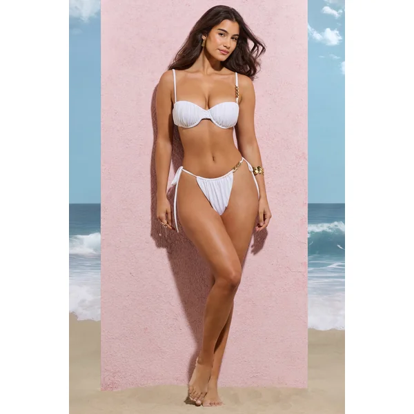 Fortune | Bas de bikini blanc plissé avec chaines