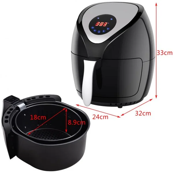 Friteuse à air chaud 2.6 L 1200 W Cuisson saine sans huile Four à convection Minuterie 0-30 min, Température 60-200°C