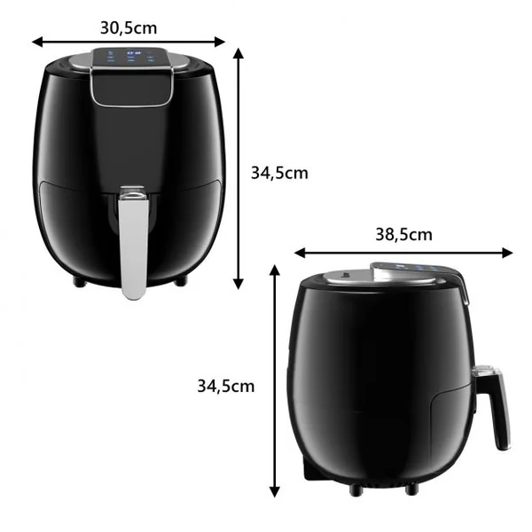 Friteuse Électrique 1800w à Air Chaud Sans Huile Capacité 53l Minuterie 60-200°c en Pp 385x305x345cm Noir